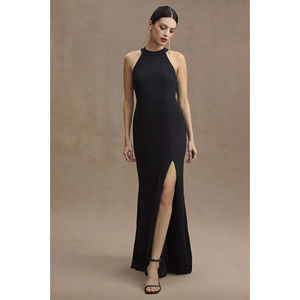 Anthropologie BHLDN Lennox Halter Open-Back Side-Slit Stretch Crepe Gown size 6